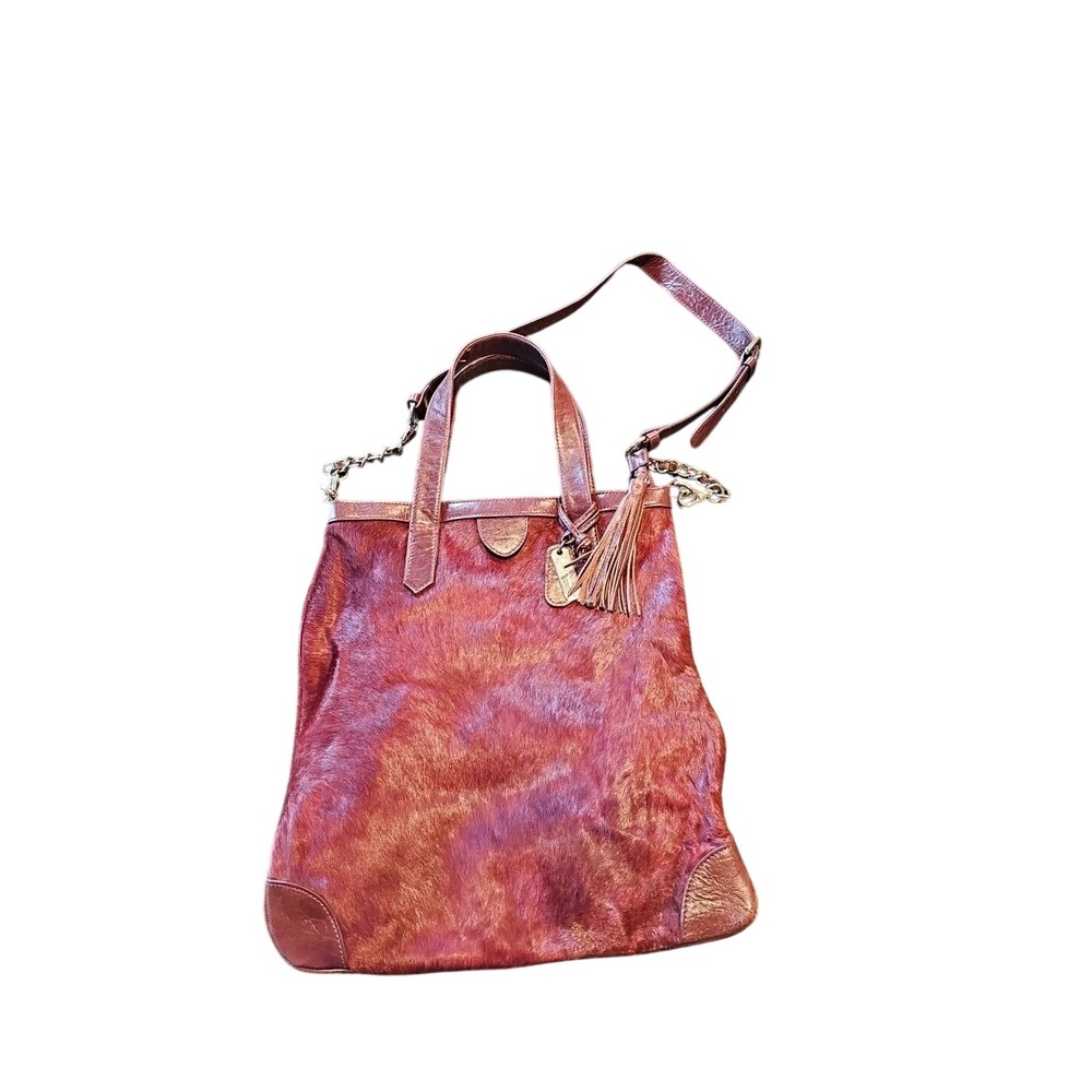 Aqua Madonna Merlot Cow Hair Fur and‎ Leather Shoulder Bag Purse